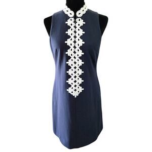 Lilly Pulitzer Callista High Collar Shift Dress Small Embroidered Classic